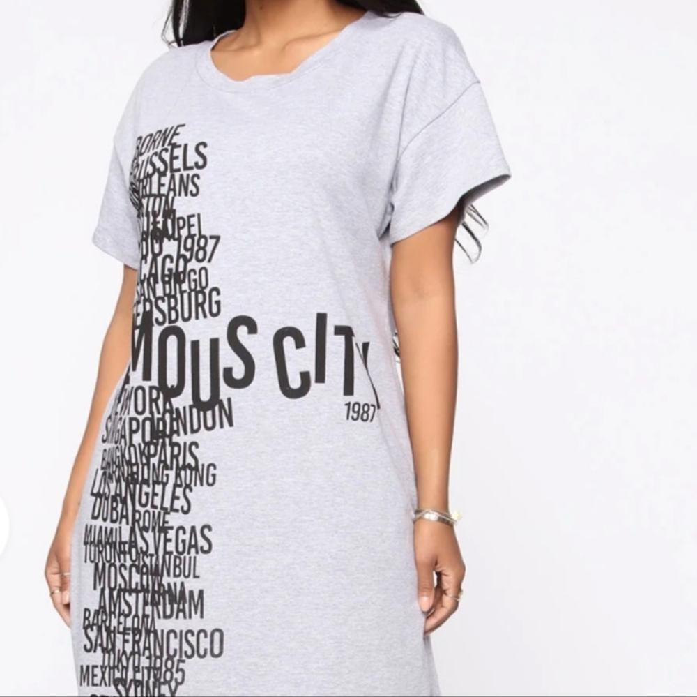 Fashionnova Gray Graphic T-Shirt Dress